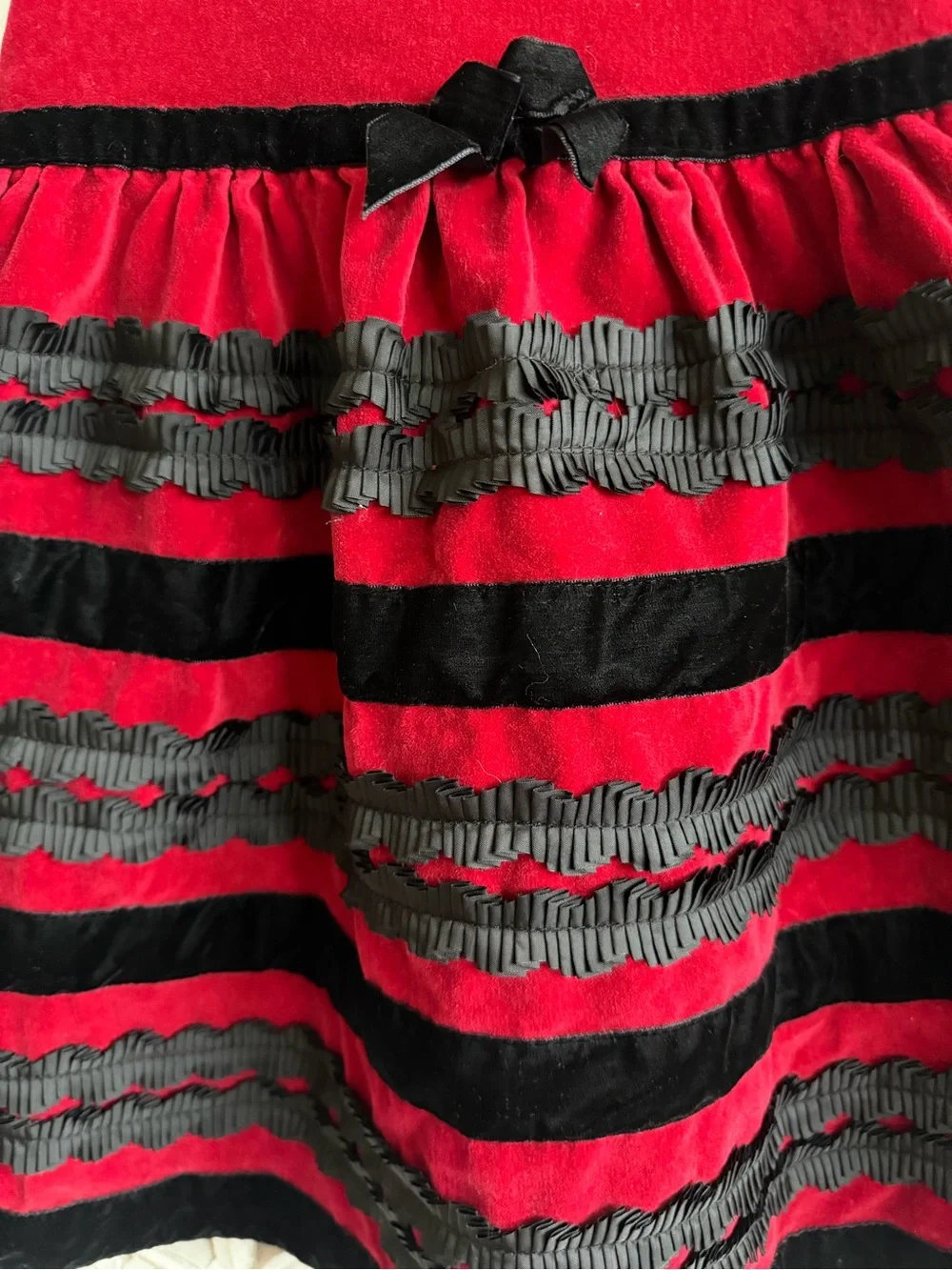 Red Velvet Holiday Dress Size 4T with Black Ruffle